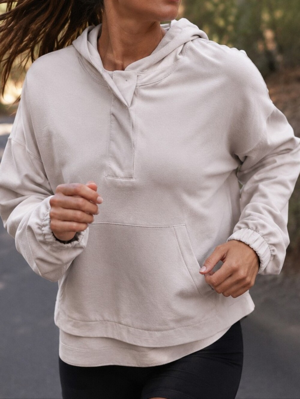 OYSHO Hidden Half Zip Hooded Pullover Sweater with Kangaroo Pocket
